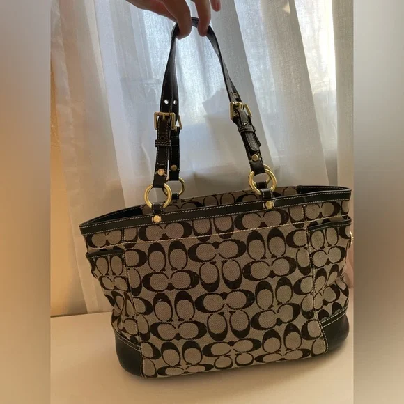 Coach Monogram Poppy Black and Tan Signature Tote Bag - Picture 7 of 12